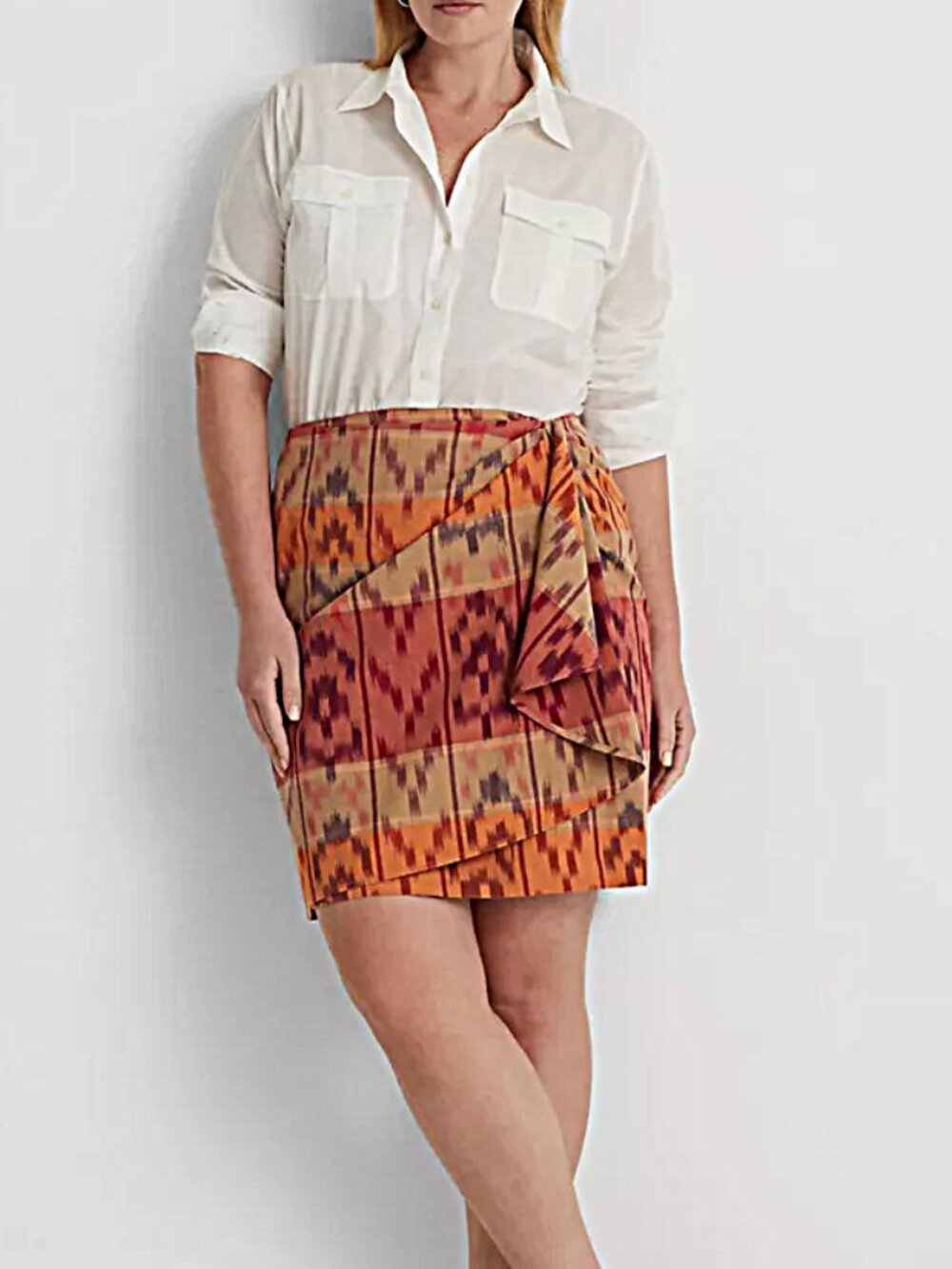 LAUREN RALPH LAUREN Geo-Motif Sash Cotton and Linen Wrap Skirt--NWT--16